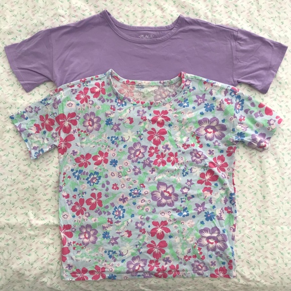 T-Shirts Bundle Lot Girls XXL or Adult S/M Pink Purple Blue Floral - Picture 1 of 8